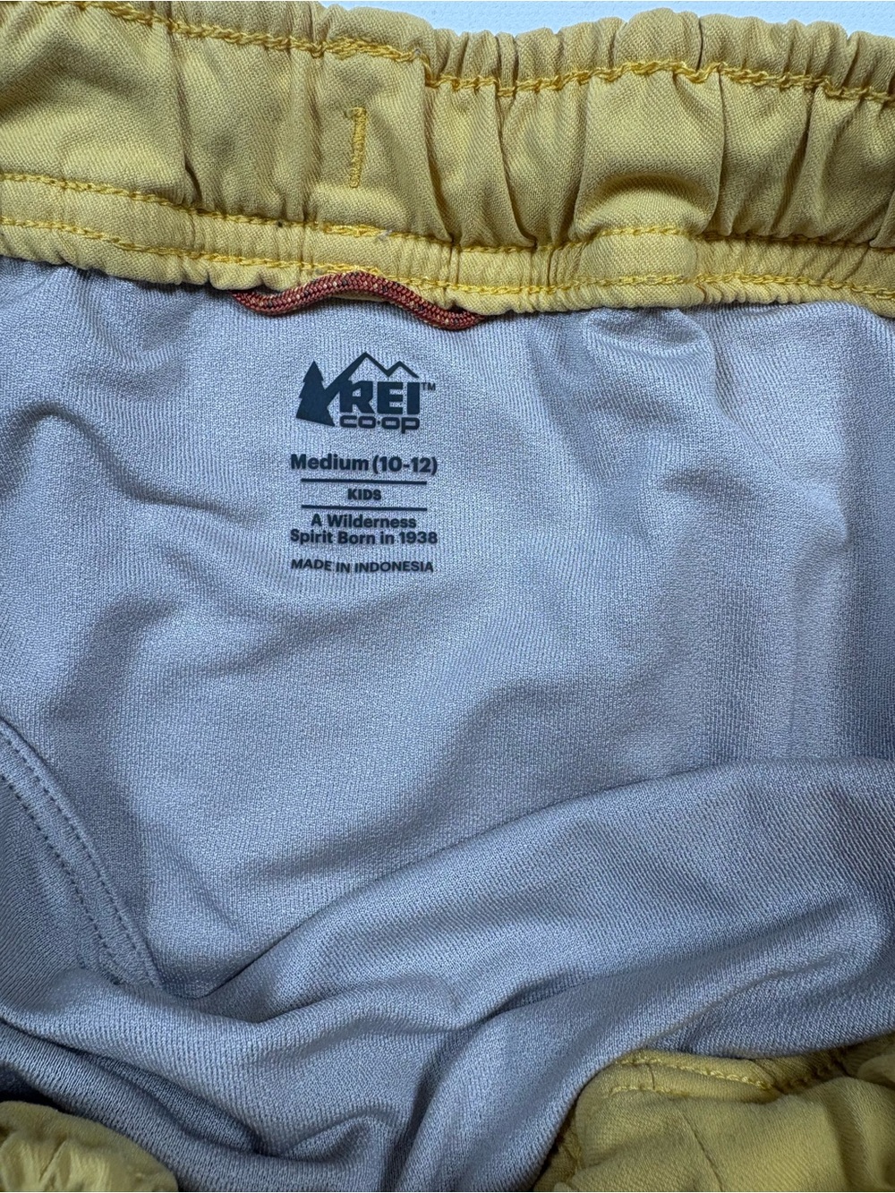 REI Kids Mustard Yellow Swim Trunks with Red Drawstring - Picture 2 of 6